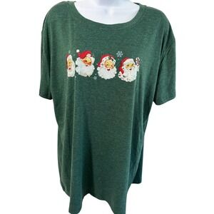 Vintage NWOT Santa Christmas Graphic T Shirt Festive Holiday Green XXL Womens